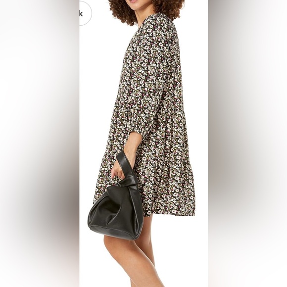 EUC Caralyn Mirand The Drop Ruffle-Neck Tiered Mini Dress, Black Floral Print - Picture 3 of 11